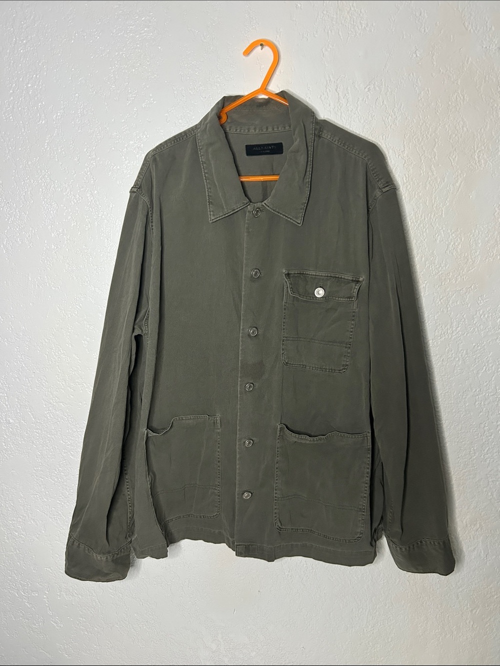 All Saints Military Olive Green Button-Up Field Shirt Jacket